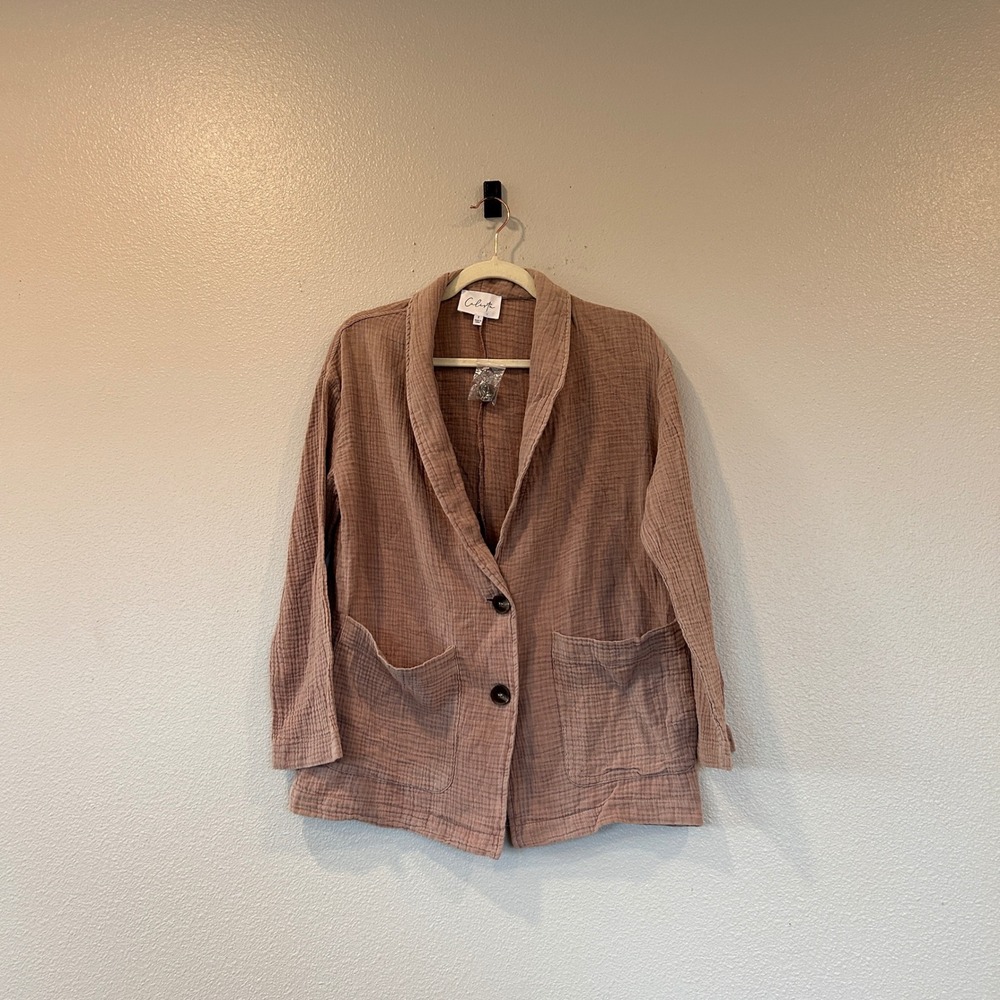 Calista Gauze Cotton Blazer Shawl Collar Mauve Brown Women's Small